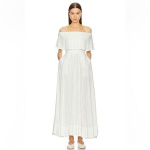HELSA Eyelet Garden Midi Dress White Off-Shoulder ballet cotton Revolve L